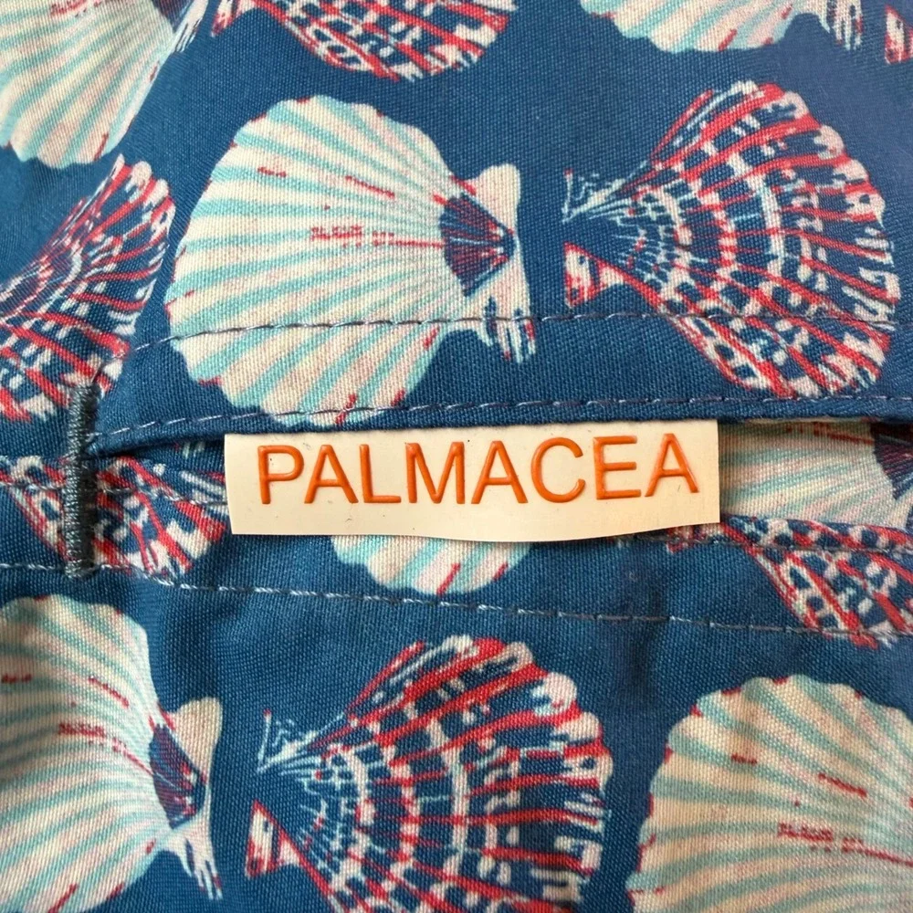 PALMACEA Men's Swim Trunks Navy Blue Shell Print Elastic Waist Drawstring Size M